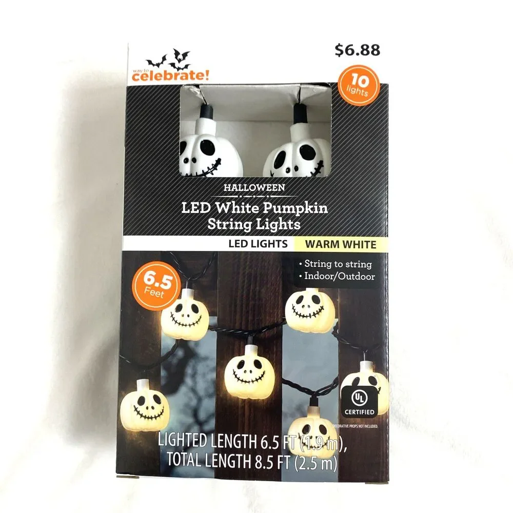 Halloween Led String Lights White Pumpkin Outdoor Indoor Home Decor